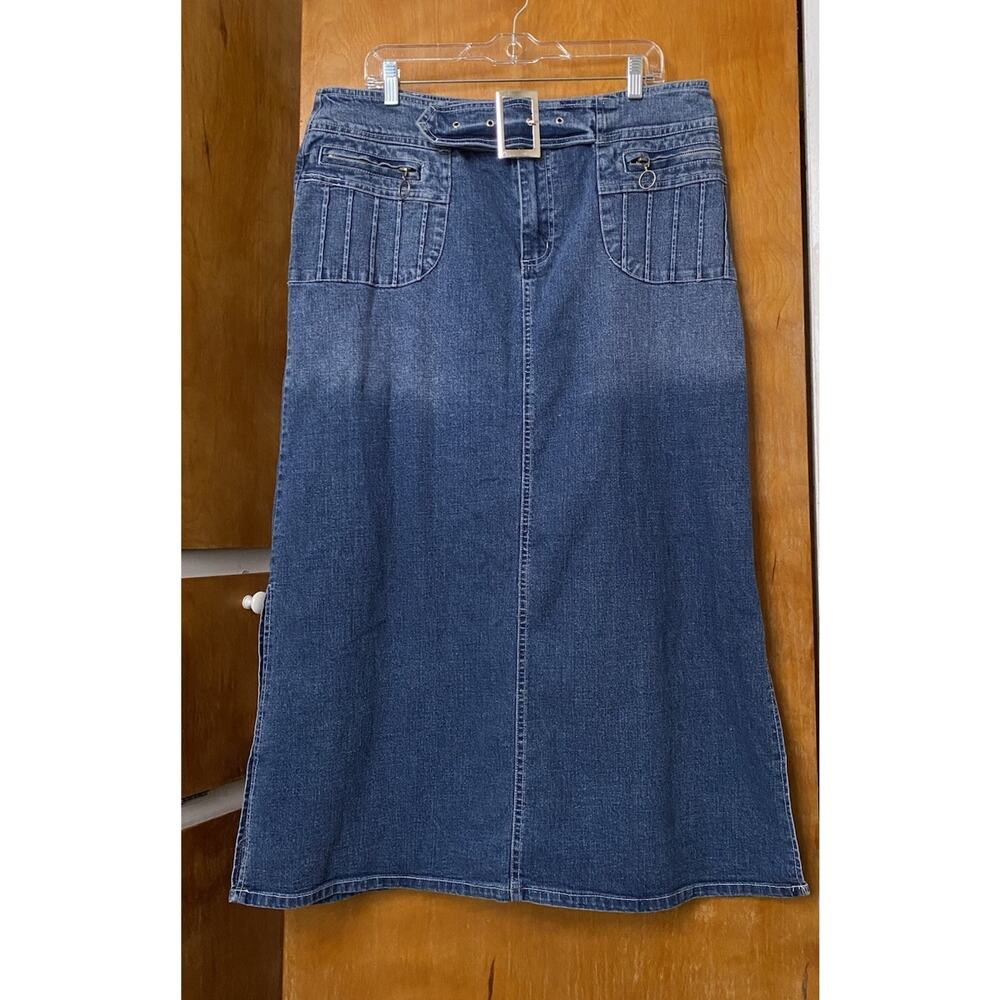 Vintage Y2K Low Rise Denim Maxi Skirt Buckle Moto Alt Goth Grunge Plus Size 16